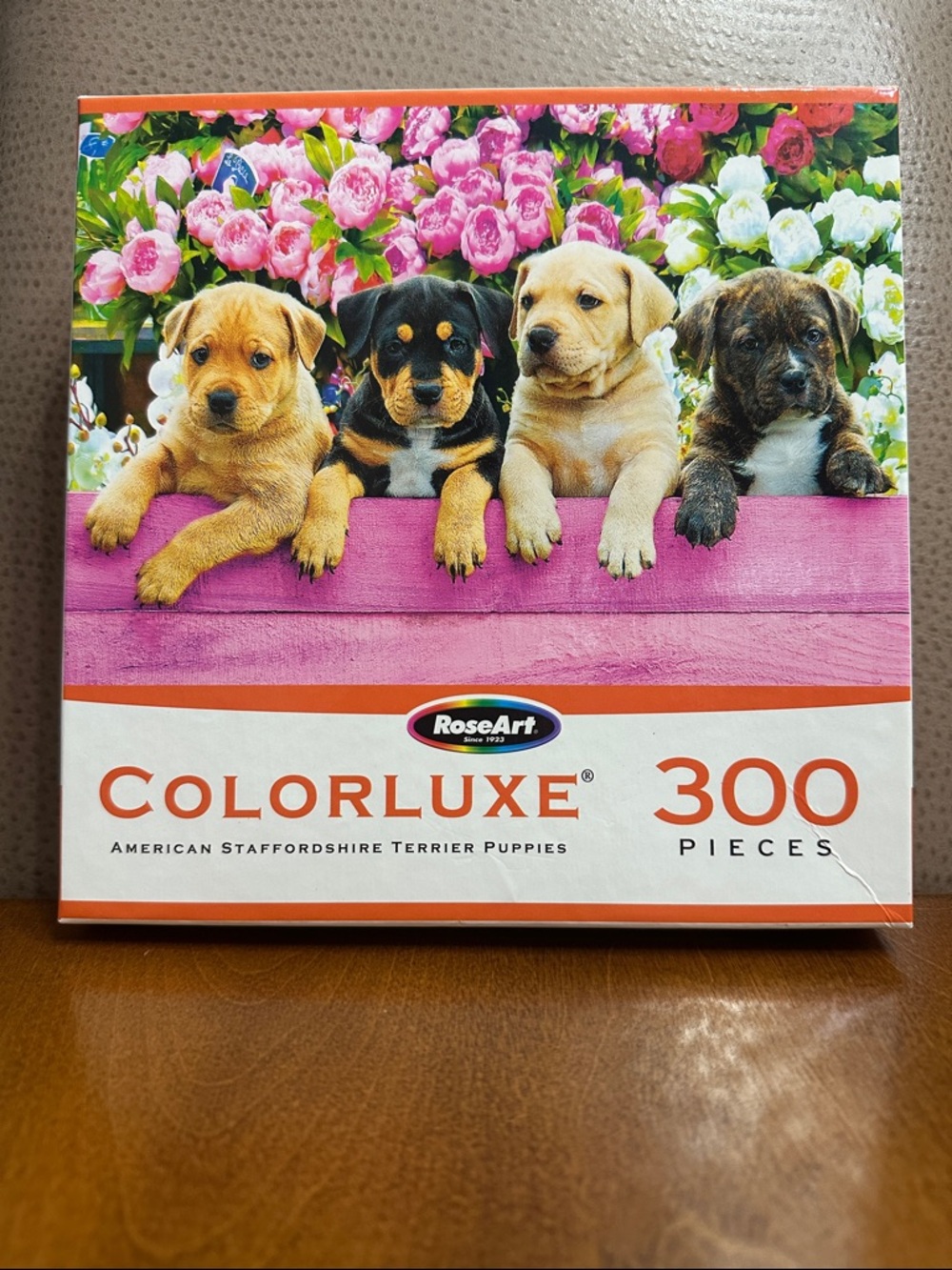RoseArt ColorLuxe 300-Piece Jigsaw Puzzle - Pink Floral Puppies